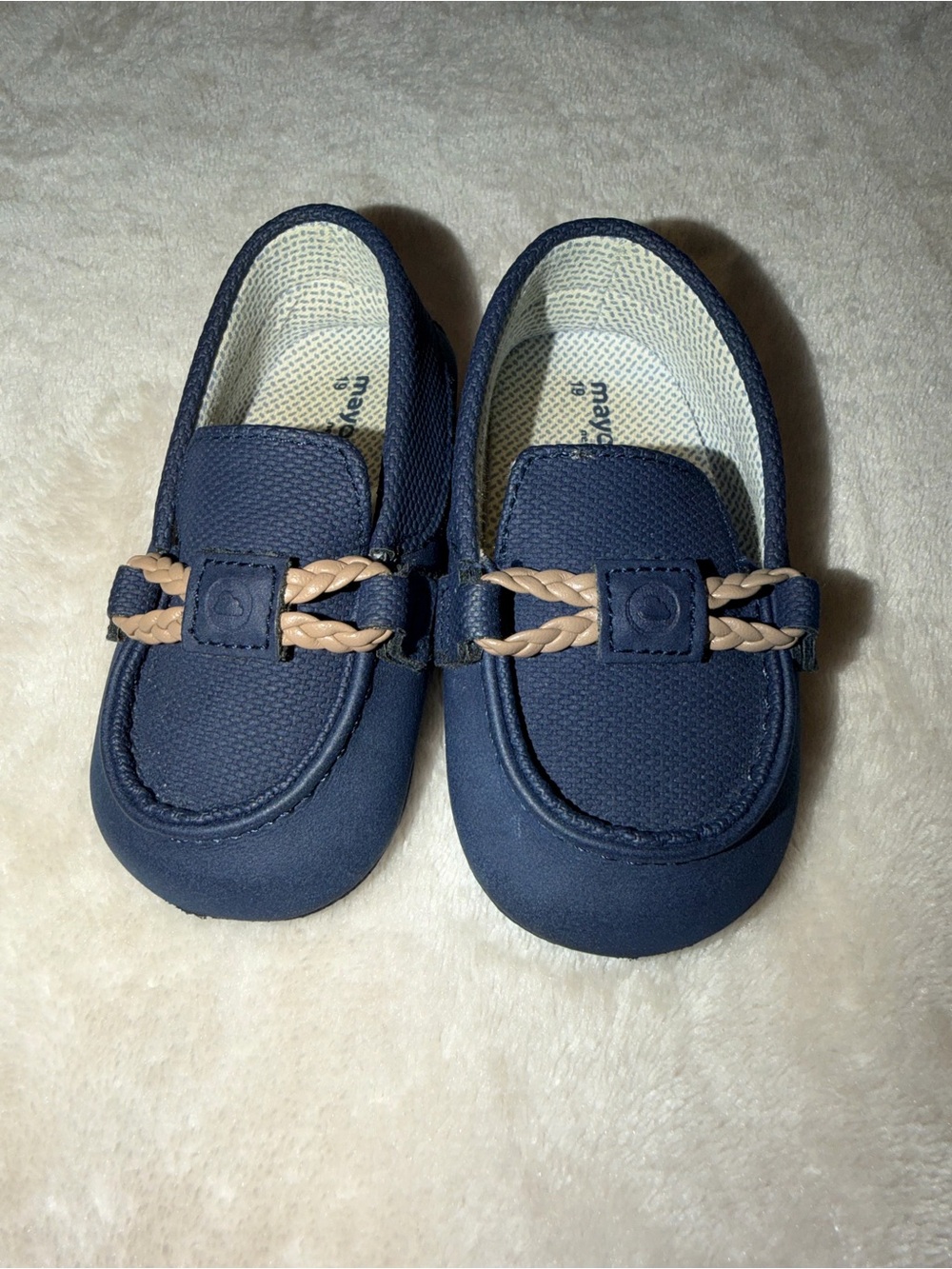 Mayoral Navy and Tan Braided Moccasin Kids Dress Shoes